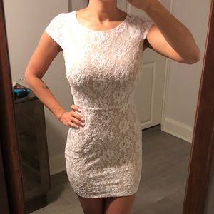 White and Nude Lace Dress